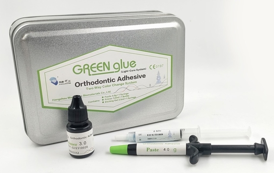 Collegamento dentale Adesivi ortodontici Cura leggera BIOM Cambiamento di colore caldo Colla verde